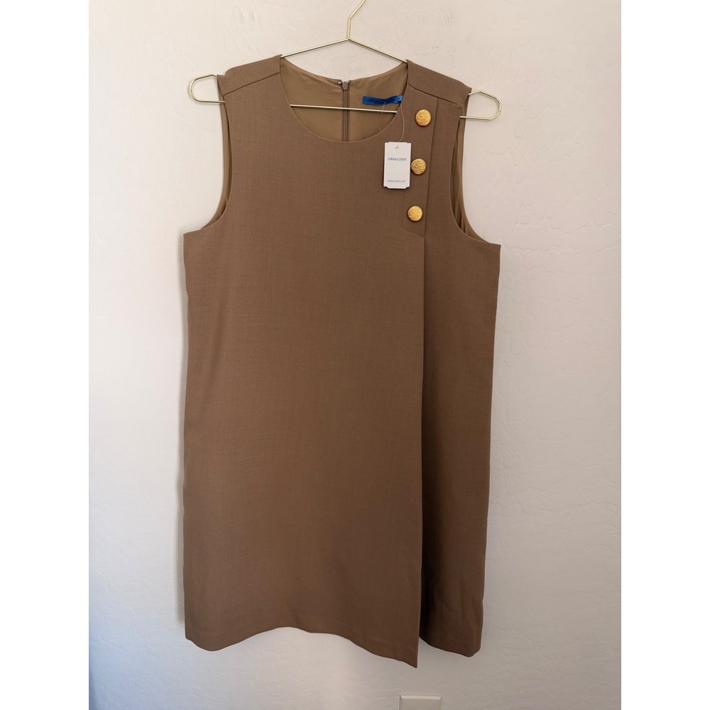 J.McLaughlin Shea Dress Womens M Old Money Minimalist Wool Blend Gold Button NWT